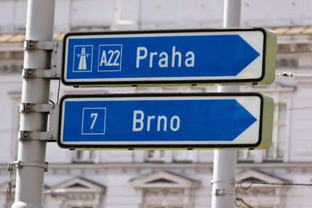 A roadsign towards the cech republic in Viennaの写真素材