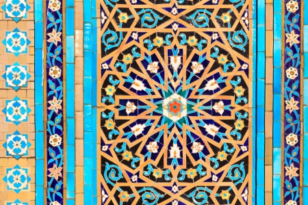 An oriental mosaic pattern on a mosque in St. Petersburg, Russiaの写真素材