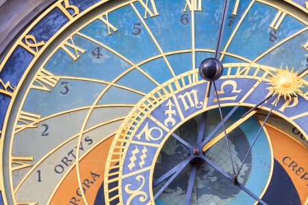 The famous astronomical clock of Prague on the main squareの写真素材