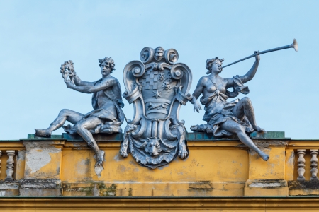 Male and femal statue on the national theater of Zagreb, Croatiaの写真素材