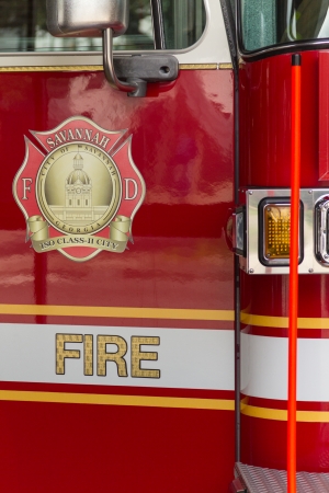 A firefighter truck door of Savannah