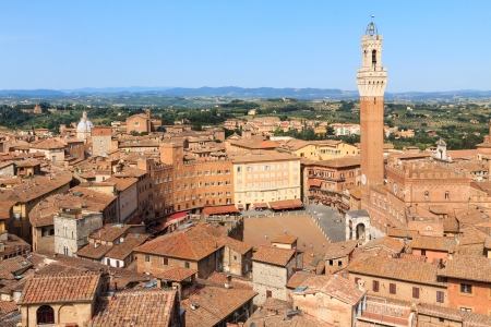 Main square of Siena, Italy, where the famous horse race "Palio" takes placeの写真素材