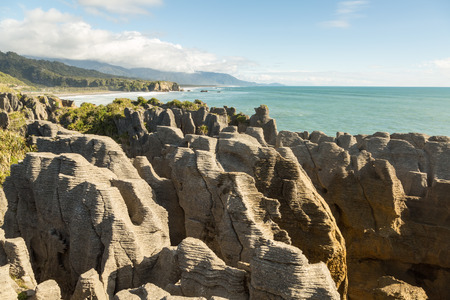 Pancake rocks at Punakaiki, New Zealandの写真素材