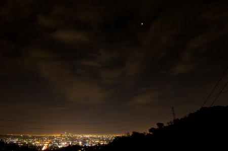 April 14, 2014 (4/14/2014) - Blood Moon Total Lunar Eclipse Over Downtown Los Angeles, Californiaのeditorial素材