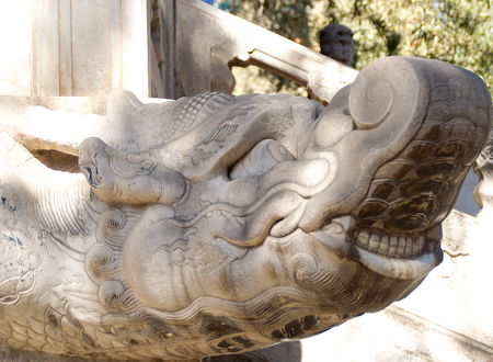 Ancient Chinese Smiling Chinese Dragon Gargoyle In The Forbidden City In Beijing, Chinaの写真素材
