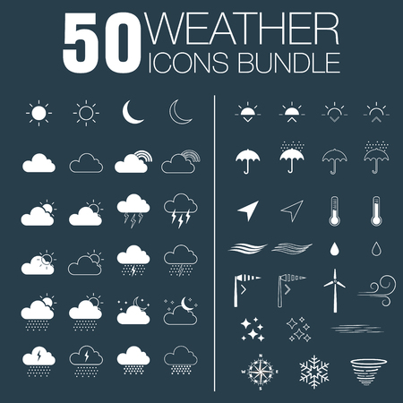 50 weather white icon set on the grey backgroundのイラスト素材