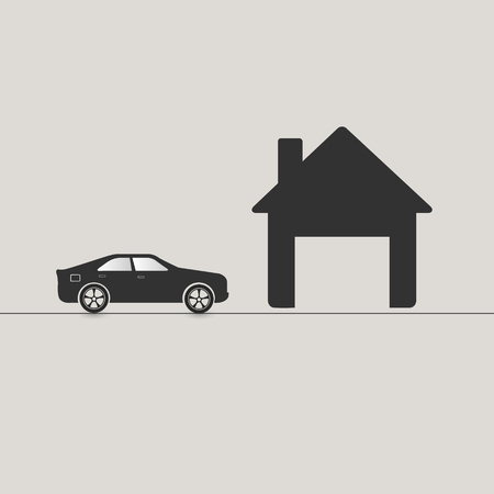 Car driving to garage, grey on light backgroundのイラスト素材