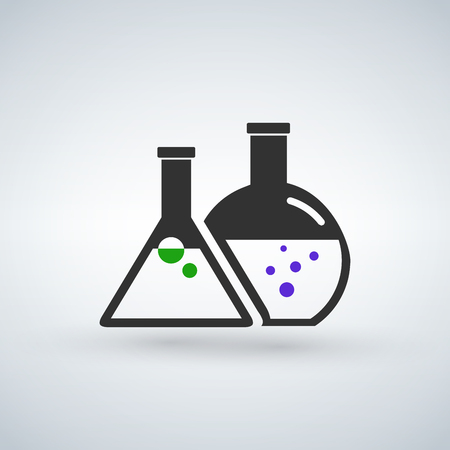 Chemical flasks vector icon black on white with green and purpleのイラスト素材