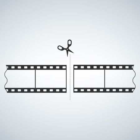 35 mm Film Strip cut with scissors, trimming. Black vector isolated illustrationのイラスト素材