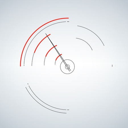 Abstract radar or car speedometer, black and red vector illustration isolated on light backgroundのイラスト素材