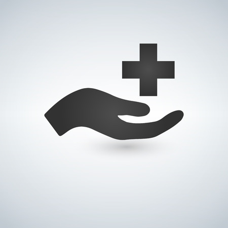 Vector medical care Icon hand and cross, isolated on white backgroundのイラスト素材