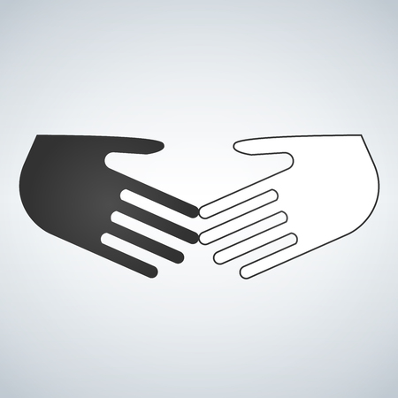 Stop racism flat icon. Black and white shaking hands. Friendship, global international business shake hand. Vector illustration isolated on a background. No to racism. Vectorのイラスト素材