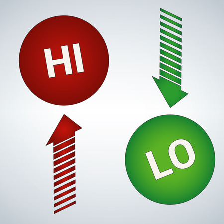High and low words with arrows in red and green, vector illustrationのイラスト素材