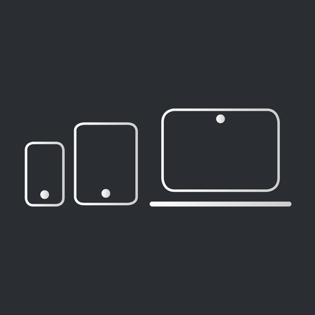 Modern electronic devices on dark background. Line style vector illustration of laptop, tablet and phoneのイラスト素材