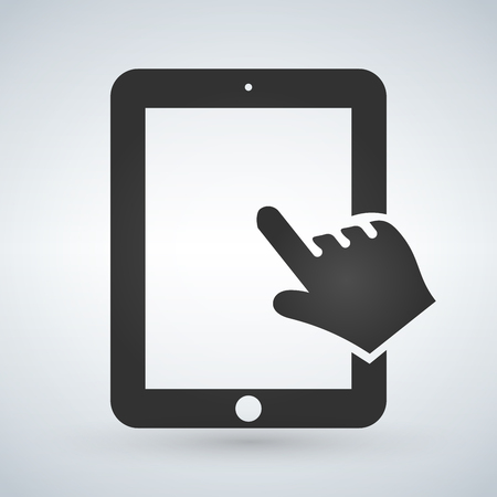 hand and touchscreen on modern digital device.のイラスト素材
