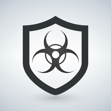Shield with a biohazard sign icon white isolated on white background. Vector illustration.のイラスト素材
