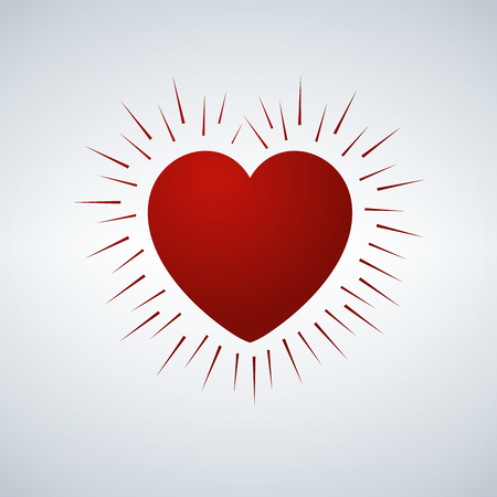 Heart icon. Love symbol. Valentine s Day sign. Vector. Red icon on white with rays.のイラスト素材