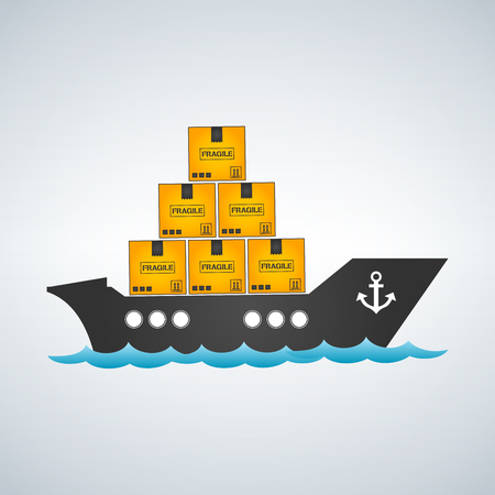 Sea transportation logistic. Sea Freight. Maritime shipping. Merchant Marine. Cargo ship Vector flat illustrationのイラスト素材