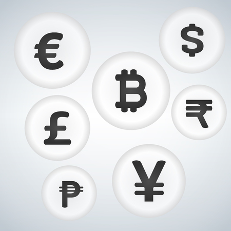 World Currency Sign Vector bubble Button Icon Design Set.のイラスト素材