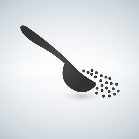 Sugar or salt pouring out of spoon. Menu concept. Vector illustration in flat design.のイラスト素材