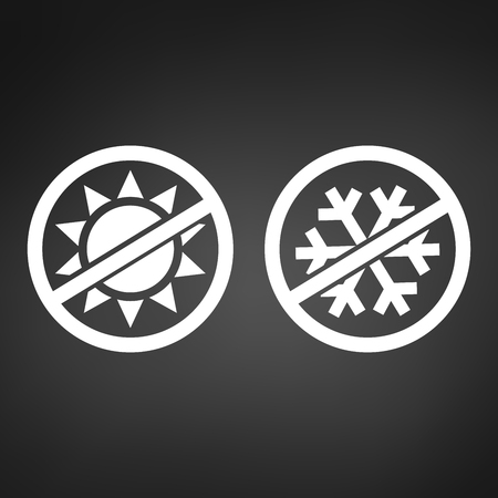 Stop or ban sign. Snow with sun icon vector illustration isolated on black background.のイラスト素材