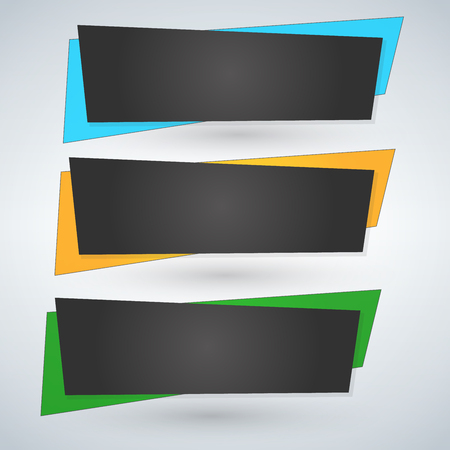 Set of trendy flat geometric vector banners in green, blue and yellow colors.のイラスト素材