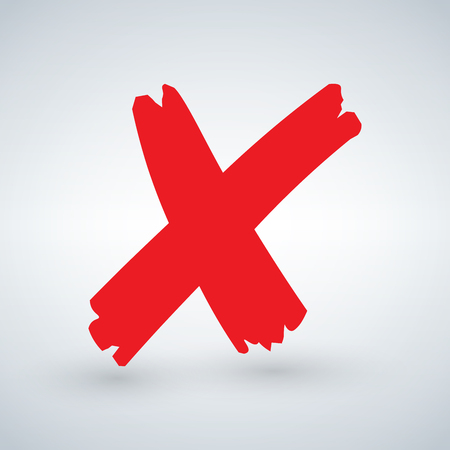 Cross sign element. Red grunge X icon, isolated on white background.のイラスト素材