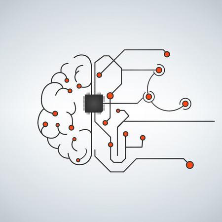 Hi tech brain made of electric lines, symbolizing the progress of computer technologies, Futurism. Vector illustration isolated on modern backgroundのイラスト素材