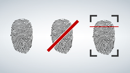 Fingerprint identification icon set. Scan and restriction icon. Vector illustration isolated on modern backgroundのイラスト素材