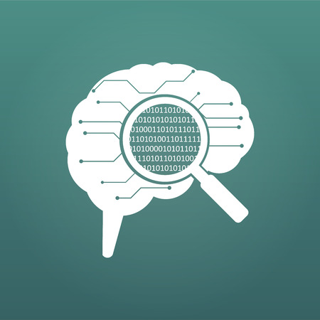 circuit board human brain. Concept illustration of cpu in the center of computer system. Matrix in magnifying glass. vector illystration isolated on modern backgroundのイラスト素材