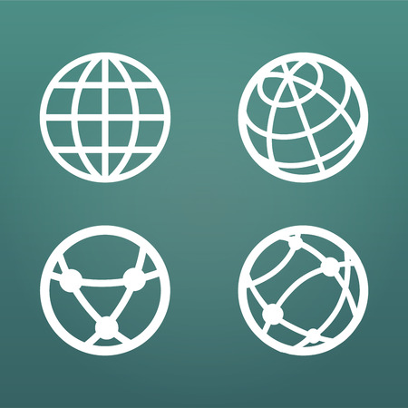 White linear globe icons set for web apps ui. Vector illustration isolated on modern background.のイラスト素材