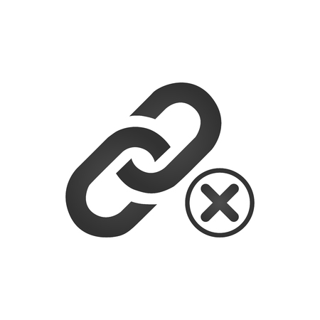 Link Icon with cross. bad or not working link concept. 404 error. vector illustration isolated on white backgroundのイラスト素材