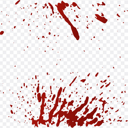 Realistic blood splatters and blood drops vector set. Splash red ink. vector illustration isolated on transparent backgroundのイラスト素材