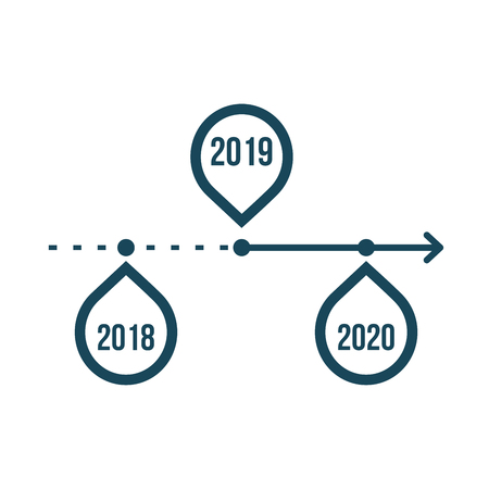 Business timeline infographic with three pins , planning process , data presentation chart. Save the date concept. Vector illustrationのイラスト素材