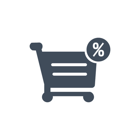 Percentage symbol in shopping cart icon, vector illustration isolated on white backgroundのイラスト素材