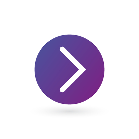 white right rounded arrow in purple gradient circle icon. Continue icon. Next sign. East arrow. Vector illustration isolated on white backgroundのイラスト素材