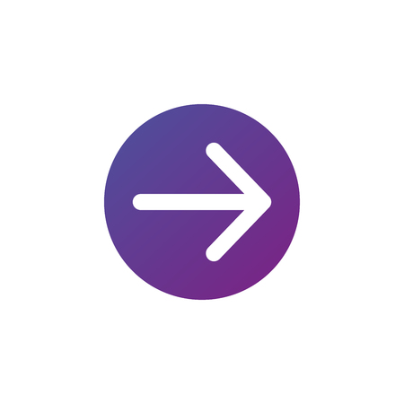 white right rounded arrow in purple gradient circle icon. Vector illustration Isolated on white. Continue icon. Next sign. East arrowのイラスト素材
