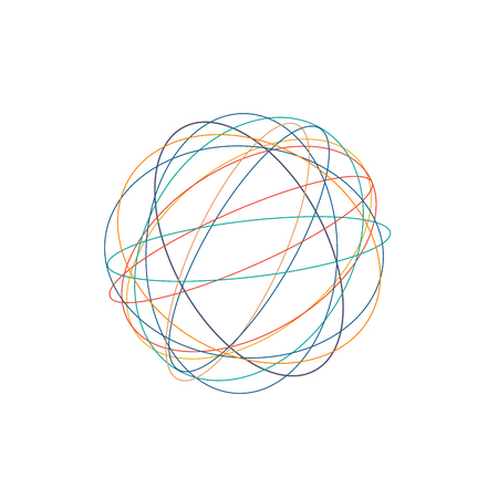 Tangled circle clew, Colored intricate texture. Chaotic colorful tangled circles. Chaos stripes. Vector Illustration isolated on white backgroundのイラスト素材