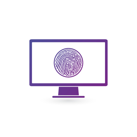 Fingerprint Recognition on computer monitor, security data concept.vector illustration isolatred on white backgroundのイラスト素材