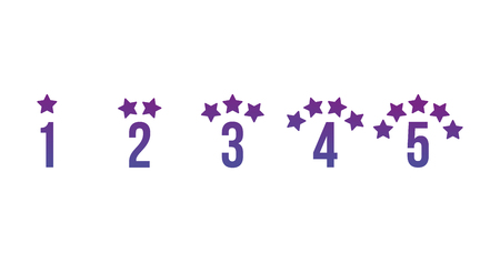 Star rating signs in flat style with numbers. Vector illustration in purple background isolated on whiteのイラスト素材