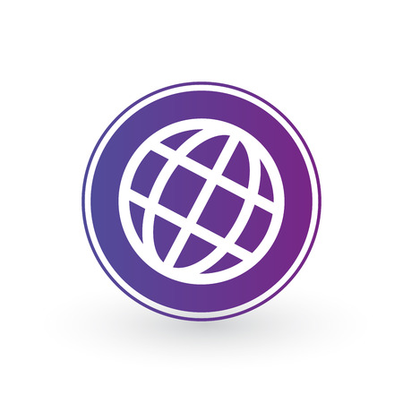 Globe world icon in purple circle. Minimalistic design. Vector illustration isolated on whiteのイラスト素材
