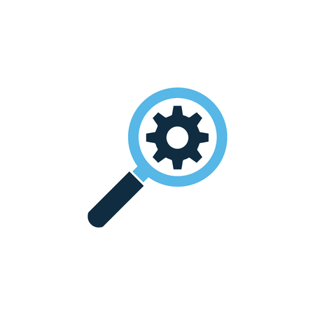 Search Gear Magnifying glass Tool vector pictogram. Illustration isolated on white .のイラスト素材