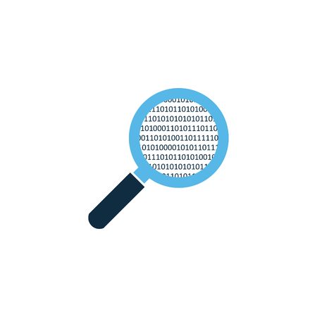 simple magnifying glass analyzing scaning source binary code. vector illustration isolated on whiteのイラスト素材