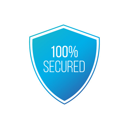 100 Protected guard shield concept. 100 safety badge icon. Privacy guarantee shield banner. Security guarantee label. Defense tag. Vector illustration isolated on whiteのイラスト素材