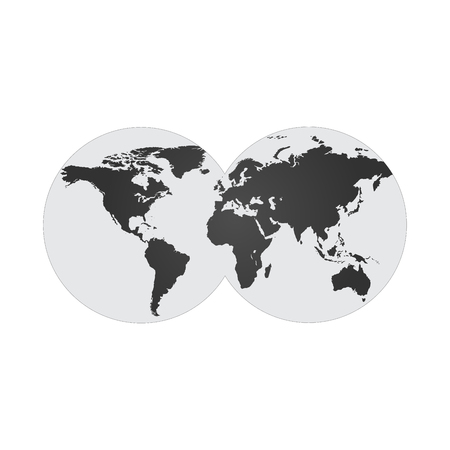 illustration with two hemispheres, globe world map on two circles. Vector illustration isolated on whiteのイラスト素材