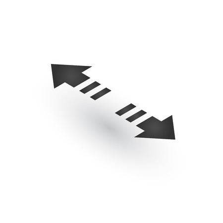 Directional 3d dashed two opposite directions stretch Arrows icon with shadow. Shows shift or direction of movable object. Can be used for manuals. presentations, apps, ui. Vector illustration isolated on whiteのイラスト素材