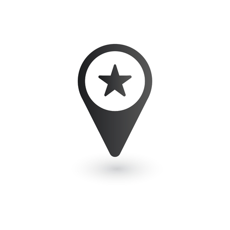 Location Pin with star. Map label or pointer for navigation. Vector illustration isolated on whiteのイラスト素材
