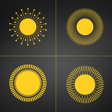 Yellow Sun burst icon or logo. Modern simple flat sunlight, sign. Business, internet concept. Trendy vector summer symbol. Logo Vector illustrationのイラスト素材