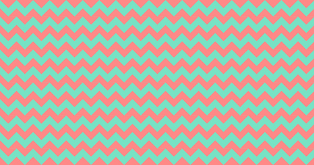 Vector zigzag chevron stipes seamless pattern, living coral turquoise green. Vector illustration.のイラスト素材