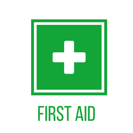 Green First Aid sign in square. flat vector icon for apps, website, labels, signs, stickers. Vector illustration isolated on white backgroundのイラスト素材